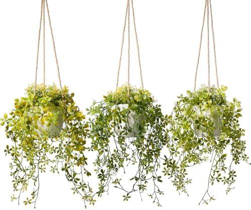 PENGYEE 3 Packs Fake Hanging Plants with White Pots, 13" Artificial Hanging Plants for Wall Decor, Fake Plants Mandala Vine Indoor/Outdoor for Home Bathroom Bedroom Kitchen Office Room Decor