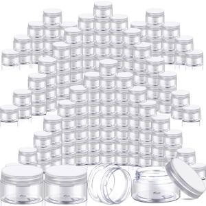 SATINIOR 100 Pcs Plastic Jars with Lids Small Containers Lids Wide Mouth Small Plastic Containers for Lotion Cream Rhinestones Body Butters Travel Storage(2 oz,Clear)