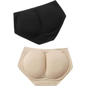 WDIRARA Women's 2 Piece High Waist Hip Pad Shapewear Panty Butt Lifter Tummy Control Underwear, XS 