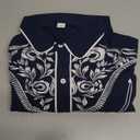 Western Shirts for Men Cowboy Shirts Long Sleeve Embroidered Country Shirt Slim Fit Button Down Shirt Casual Work (Large, Blue)