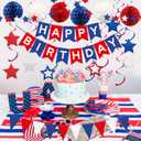 Blue, White & Red Birthday Party Decorations - Happy Birthday Banner, Honeycomb Balls, Star Streamers, Triangle Flags, Perfect for 4th of July & Baseball Parties