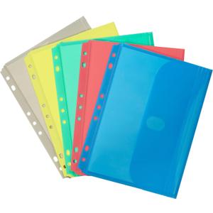 C-Line Super Heavyweight Poly Mini Size Binder Pocket, 5.5 x 8.5 inches, 7-Hole Punched, Set of 3 Pockets, Color May Vary (08730)
