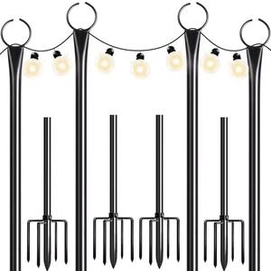 Walensee 4 Pack String Light Poles with Hook, 9.4FT Outdoor Metal Lighting Pole for Hanging String Lights,Garden Patio Decor,5-Prong Fork Steel Stand Holder for Holiday,Wedding,Easter,Party,Backyard