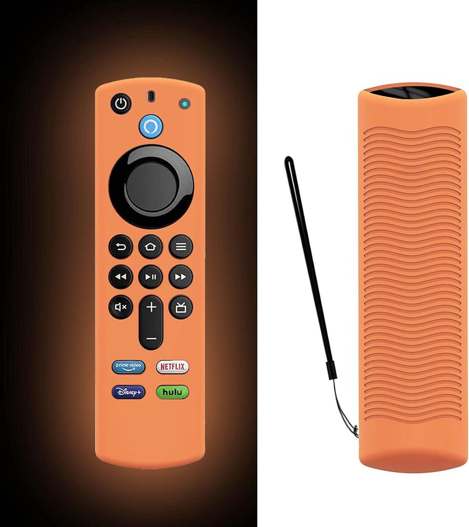 Stick 4k Max Case for TV Stick 3rd Gen 2021 Glow in The Dark, Orange Voice TV Remote Protective Silicone Cover with Lanyard- LEFXMOPHY