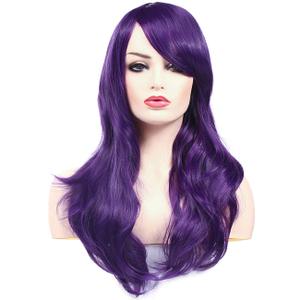morvally 23 inches Long Wig Big Wavy Heat Resistant Synthetic Straight Hair with Bangs for Womens Cosplay Costume Halloween Party (Purple)