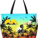 Beach Bags for Women Cute Print Waterproof Sandproof Women Tote Bag with Zipper Colorful Pool Bags for Gym Travel Vocation