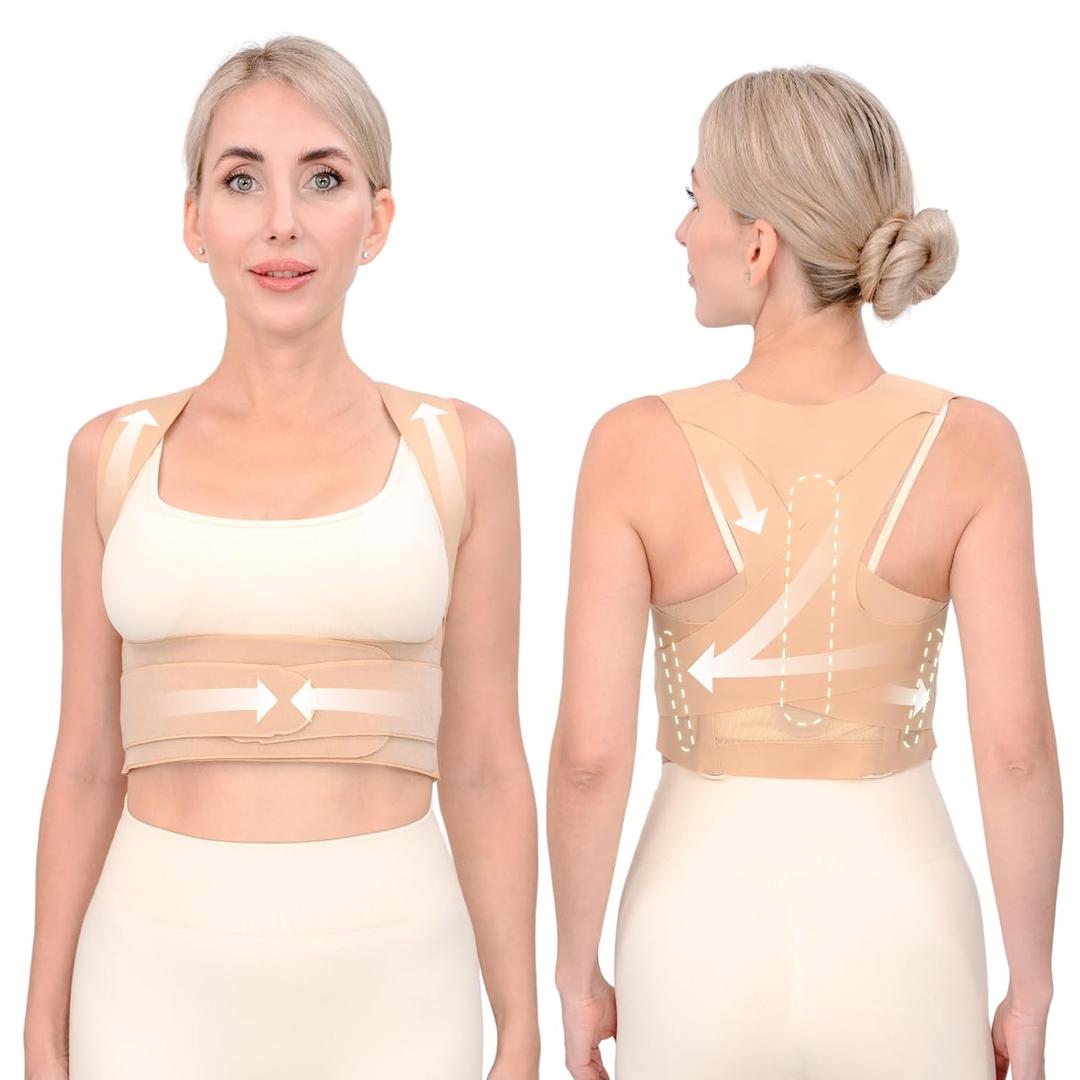 Posture Corrector for Women, Invisible Lightweight Adjustable Back Brace for Neck Shoulder & Upper Back Pain Relief - Improve Posture Correct Scoliosis & Hunchback Under Clothes (Beige, M) (M (Under Bust 34.3"38.2"))