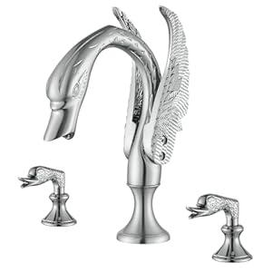 Vidugg Brushed Nickel Swan Bathroom Sink Faucet Widespread Bathroom Faucet Double Swan Handles 3 Holes Basin Vanity Mixer Taps Bathroom Vanity Faucets Modern Basin Faucet Sink Mixer Tap