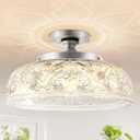 Semi Flush Mount Ceiling Light, 12 Inch Large Silver Ceiling Light Fixture, 3-Light Globe Glass Farmhouse Kitchen Lighting Fixtures for Bathroom, Hallway, Dining Room (Bulb Not Included)