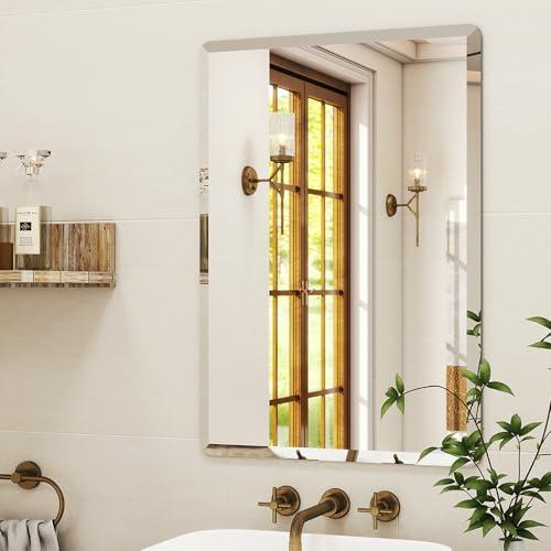 WISSMIELS 24" x 36" Beveled Mirror, Frameless Mirror Rectangle Wall Mounted Mirrors for Bathroom Over Sink Wall, Wall Mirror for Bedroom or Living Room Decor Vanity, Hangs Horizontally or Vertically