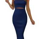 PRETTYGARDEN Women's Y2K Tube Top Dress Sleeveless Cutout Ribbed Midi Bodycon Party Dresses (Solid Dark Blue, XX-Large)