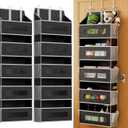 2 Pack 5 Tier Over The Door Organizer - Large Capacity Behind Door Hanging Shelves with 10 Mesh Pockets and Clear Windows, Closet Organizers and Storage for Bathroom, Bedroom, Nursery, Black