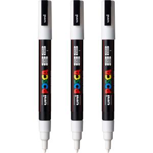 posca PC-3M Water-Based Paint Markers, Reversible Fine Tip (0.9-1.3mm), White, 3 Count