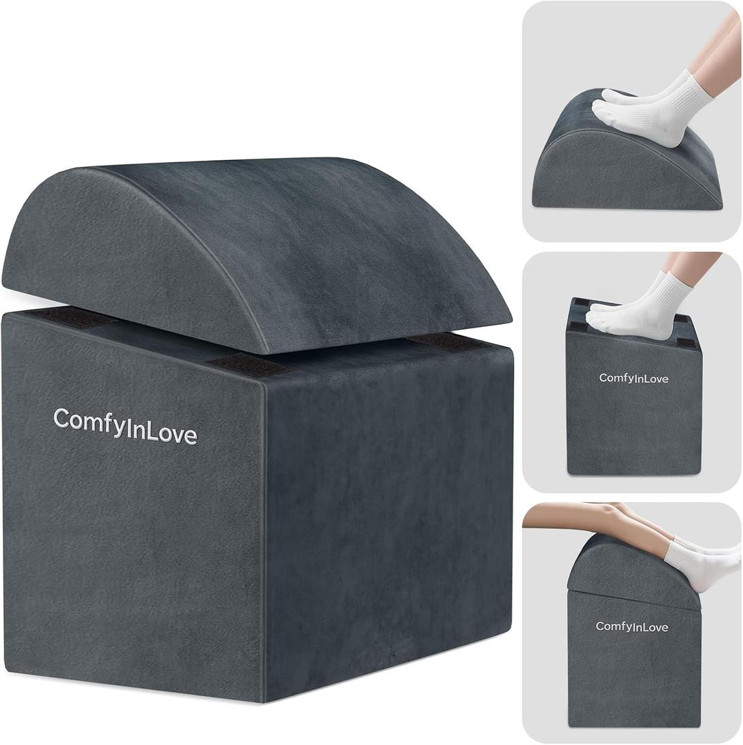 Foot Rest for Under Desk at Work - Non-Slip Foot Stool with 3 Adjustable Heights, Ergonomic Under Desk Footrest with Washable Cover for Desk, Home, Office, Car (Dark Grey)