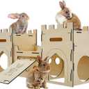 HIIMALEX Extra Large Bunny Castles Hideout Split Balcony for Indoor Bunnies Climbing Tower with Tunnel Sturdy House for Rabbits Ferrets Guinea Pigs Hamsters Ventilated Enrichment Toys Habitat