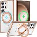 Compatible with Clear Samsung Galaxy S23 Ultra Case with 360 Invisible Magnetic Stand [Compatible with Mag-Safe] Shockproof Plating Phone Case for S23 Ultra 6.8'',Desert Gold