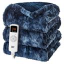 EHEYCIGA Electric Heated Blanket Throw Faux Fur, 10 Hours Auto Shut Off 9 Heating Levels Heating Blanket Throw, Soft Warm Heated Blanket Fast Heating Navy Blue, Faux Fur & Sherpa