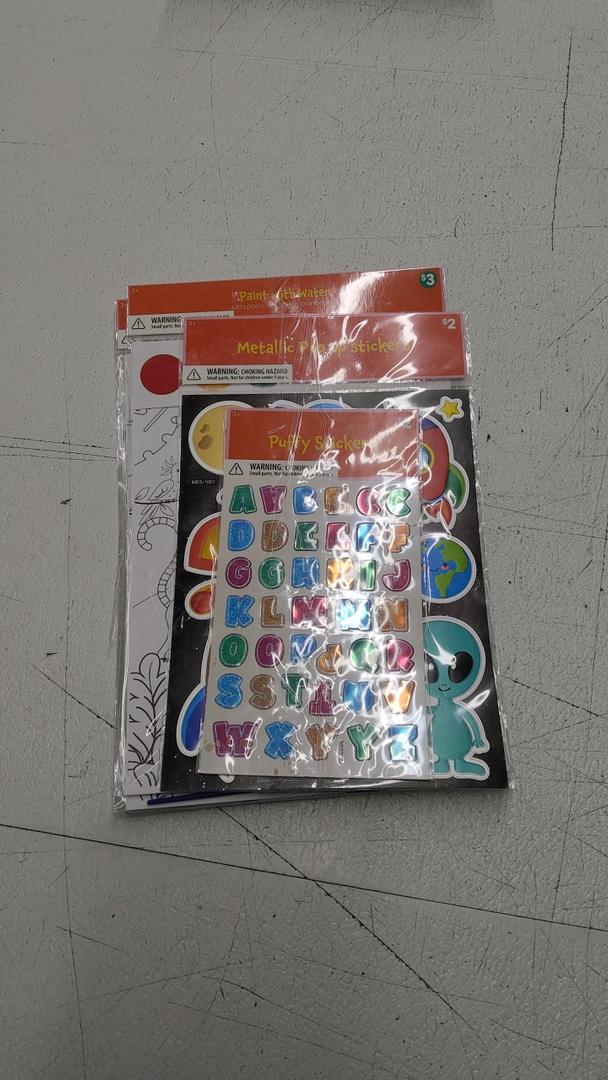 Paint With Water With Paint Brush & 6 Paint Colors 4PCS, Metallic Pop Up Stickers 1PCS, Puffy Stickers 1PCS