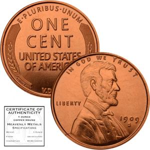 Lincoln Wheat Cent 1909 S VDB Design 1 oz Pure .999 Copper Round Collectible Jumbo 39mm Coin in Capsule - COA by Heavenly Metals