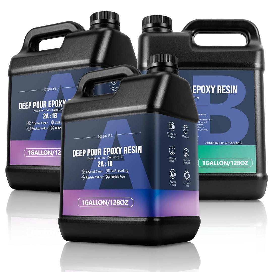 KISREL Deep Pour Epoxy Resin, 3 Gallon Resin Epoxy Kit (2:1) for 2-4 Inch Pour Depths，Bubble Free, Low Odour, Crystal Clear Casting Resin for Table Tops, River Tables, Wood Fillers, Crafts