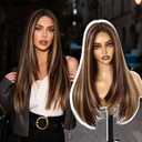 Worldnewhair Honey Brown Synthetic Lace Front Wig 13x4 HD Highlight Wigs for Women Pre Plucked 26 Inch Long Straight layered Wig for Daily