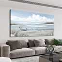 Sea Beach Canvas Wall Art - Abstract Ocean Canvas Pictures Coastal Seagulls Birds Canvas Prints Living Room Decor Blue Teal Seascape Painting Artwork for Bedroom Home Office Kitchen Decor 24" x 48"