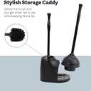 Casabella Bowl Brush & Plunger Combo - Heavy-Duty Toilet Plunger and Cleaning Brush, Ergonomic Handles, Durable Bowl Brush, Tackles Tough Clogs, Discreet Storage, Black