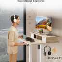 JOY Worker Small Electric Standing Desk, 35" x 25" Height Adjustable Desk with Built-in Monitor Stand & Storage Drawer, White Sit Stand Desk with 2 Hooks for Home Office, Light Walnut