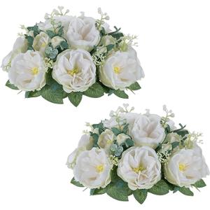 NUPTIO Artificial Flowers Ball Centerpieces: 2 Pcs 9.8 Inch Diameter Fake Kissing Rose Floral Balls for Wedding Party Bridal Shower Valentine Home  White Bouquet Arrangement Decorations for Table