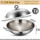 Titanium Hammered Wok with Double Handles, 2026 New Multifunctional Ultra-Durable Scratch-Resistant Non Stick Even Heating Titanium Wok for Cooking,With lid,17.72IN