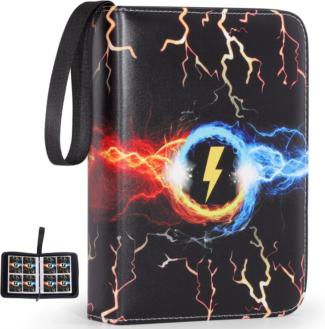 4-Pocket Trading Card Binder Bundle with 50 Sleeves Holds 400 Cards, Zipper Card Holder Album for Game and Sports Cards Collectors - Black