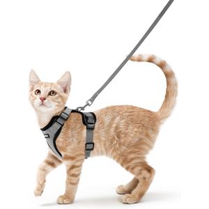 rabbitgoo Cat Harness and Leash for Walking, Escape Proof Soft Adjustable Vest Harnesses for Cats, Easy Control Breathable Reflective Strips Jacket, Grey, S