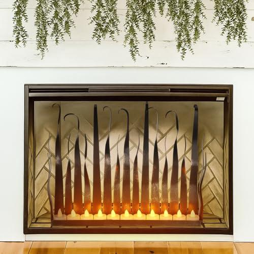 Mimorou Christmas Fireplace Candle Holder for Inside Fireplace Metal Flame Tea Light Holder 1.8 x 12.6 x 15.8 in Floor Candelabra Centerpiece Festive Cozy Home Decor Winter Xmas Wedding Party Favor