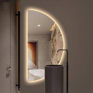 48" Half Moon LED Mirror,Bathroom Vanity Mirror with Light, 3-Color Dimmable Half Circle Mirror,Frameless Backlit Anti-Fog Smart,Touch Switch (Right Semicircle, 24 * 47in)