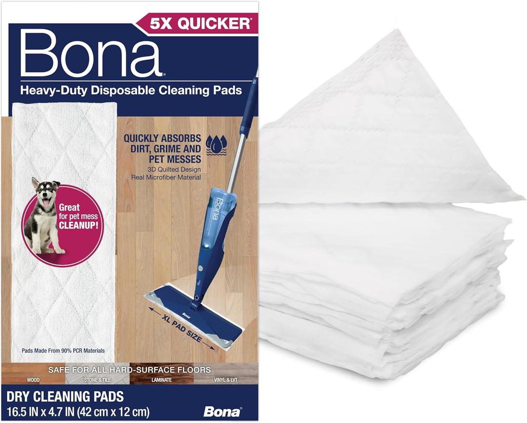 Bona Multi-Surface Floor Cleaning Pads - 18 Refills - Heavy-Duty, Disposable, Microfiber Pads for Easy Floor Cleaning
