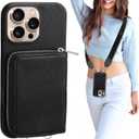 XANGNIER Wallet Case for iPhone 16 Pro, RFID Blocking PU Leather Crossbody Phone Purse with Card Holder, Zipper Pocket, Wrist Strap & Adjustable Lanyard for Women 6.3" 5G, Black