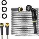 Stainless Steel Garden Hose 50ft Heavy Duty Metal Water Hoses with 10 Function Water Hose Nozzles for Yard Outdoor