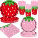 80 Pcs Strawberry Party Plates Napkins Forks Summer Fruit Tableware Set Disposable Strawberry Theme Decoration for Girls, Serves 16 Guests