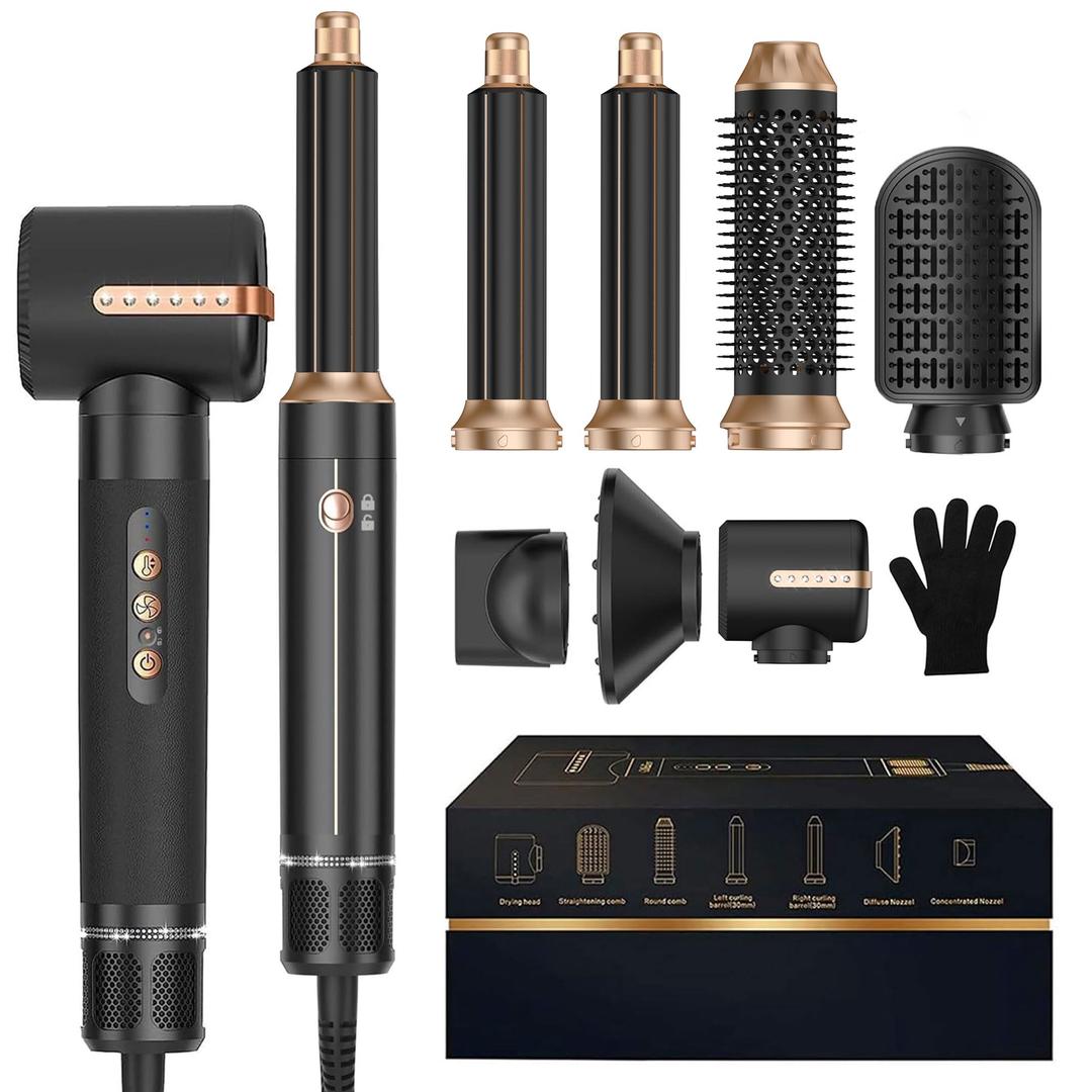 7 in One Hair Dryer Brush Blow Dryer Brush 110000 RPM Hot Air Brush Styler Auto Air Curler for Hair Curly Twist Multistyler Professional Ionic Travel Hair Styling Tool Air Styler