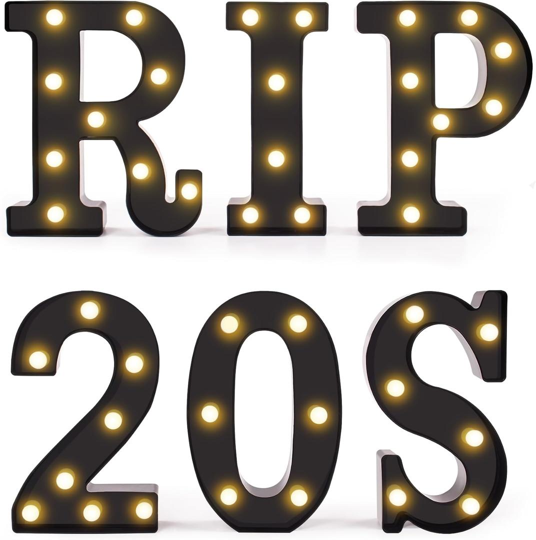 6Pcs 30th Birthday Decorations for Women, RIP 20S Led Light Up Sign Death to My 20s Party Supplies Gifts Favor for Table Wall Decor (Black)
