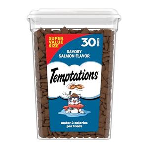 Temptations Cat Treats Classic Crunchy and Soft Cat Treats, Savory Salmon Flavor, 30 oz. Tub BB: 07/07/27
