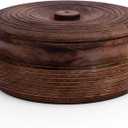 Handcrafted Wooden Mexican Tortilla Warmer Basket Indian Chapati Roti Bread Holder Box Pancake Keeper Serveware Hot Pot Casserole Dish With Lid Home Kitchen Dining Decor, Natural Brown, 9 x 3.5 Inches