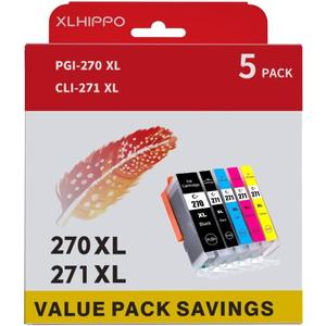 PGI-270XL/CLI-271XL Ink Cartridges Compatible for Canon 270 271 Ink Cartridges Combo Pack Use for PIXMA MG7720 TS6020 MG6822 MG5722 MG6820 MG5720 Printers (5- Pack)