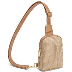 INICAT Small Faux Straw Crossbody Bag for Women, Lightweight Summer Beach Sling Purse for Everyday Errands and Casual Outings, Weaving Khkai, Large