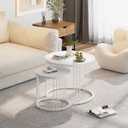 Garden 4 you Nesting Coffee Table, 23.6" Round Coffee Table Set of 2, Wooden Nesting Table with Metal Frame, Ceter Tables for Living Room Bedroom Balcony, White, 23.6 inches x 23.6 inches x 19.7 inches