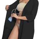 Meuponc Post Surgery Mastectomy Robe with 4 Internal Drain Pockets Women 3/4 Sleeves Night Gowns Pajama Dress Shirts Size S