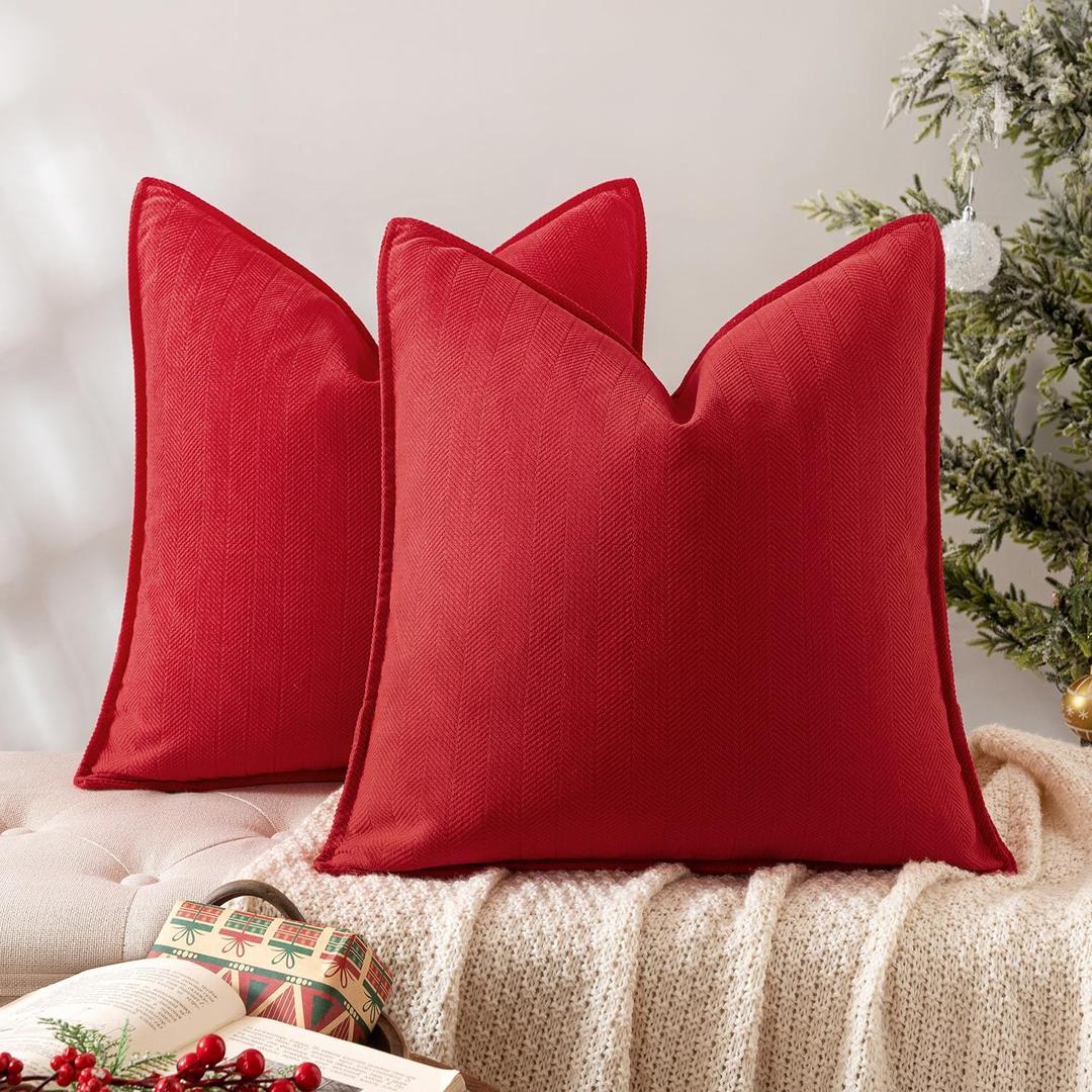 MIULEE Pack of 2 Red Decorative Pillow Covers 18x18 Inch Soft Chenille Luxurious Couch Throw Pillows Farmhouse Cushion Covers with Elegant Design for Sofa Bedroom Living Room Home Decor