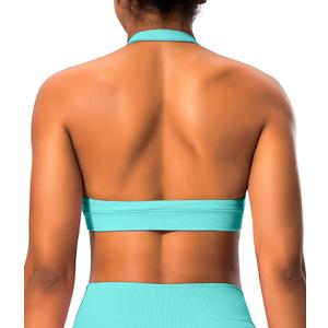 Comper Halter Sports Bras for Women Backless Workout Bra Seamless Open Back Strappy Yoga Bra Crop Top with Removable Cups (L)