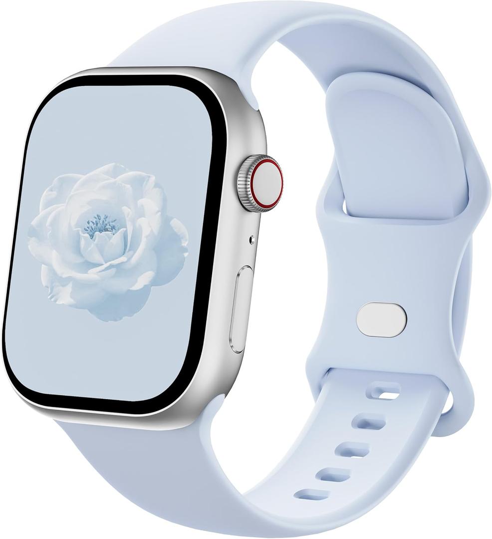Silicone Band Compatible with Apple Watch 41mm 38mm 40mm 49mm 46mm 45mm 42mm 44mm, Replacement Sport Strap Wristband for iWatch Series 11 10 9 8 7 6 5 4 SE Ultra 3 2 1 Women Men (Light Blue)