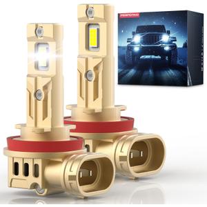 H11 Bulbs, Up to 40 Years Lifespan, 800% Ultra-Brightness H8/H9, 46000LM, 1:1 Halogen Mini Size, 6000K White, Plug-and-Play, 2-Pack